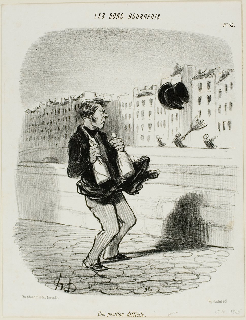 Egy kellemetlen helyzet, 52. tányér a Les Bons Bourgeois-ból alkotó: Honoré Victorin Daumier