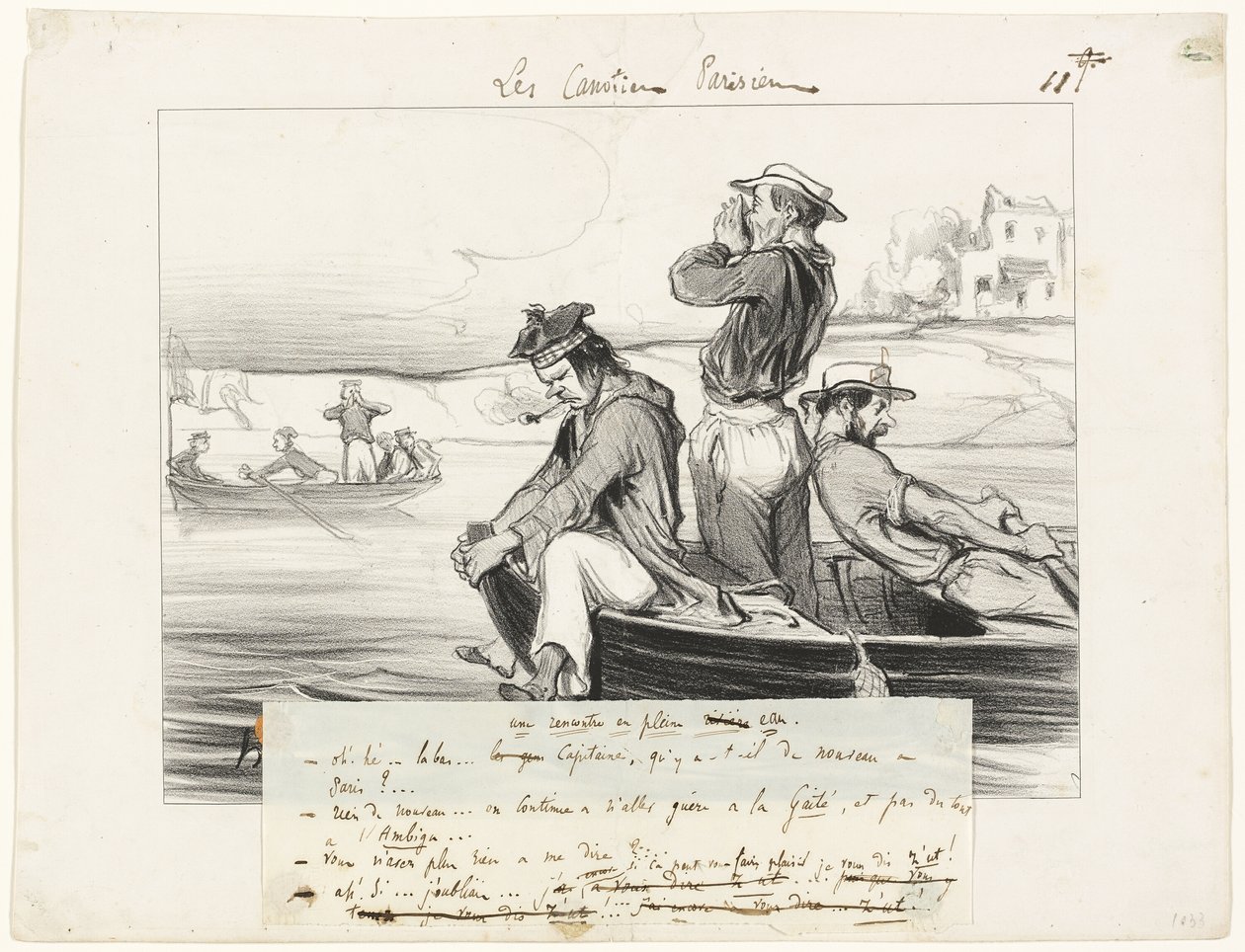 Találkozás a nyílt vízen, tizenegyes tányér a Les Canotiers Parisiensből alkotó: Honoré Victorin Daumier