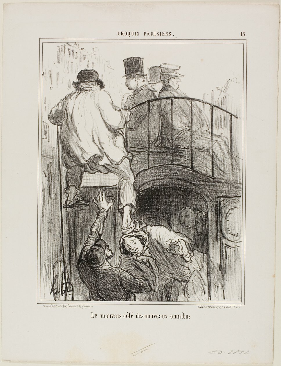 Az új típusú omnibuszok kellemetlen aspektusa, 13. tábla a Croquis Parisiens-ból alkotó: Honoré Victorin Daumier