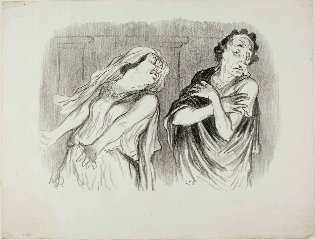 Andromaché. "- Családunk sorsa a könyörtelen halál volt, férjemet lélegzete végéig kínozták", 6. tábla a Physionomies Tragiques-ból. alkotó: Honoré Victorin Daumier