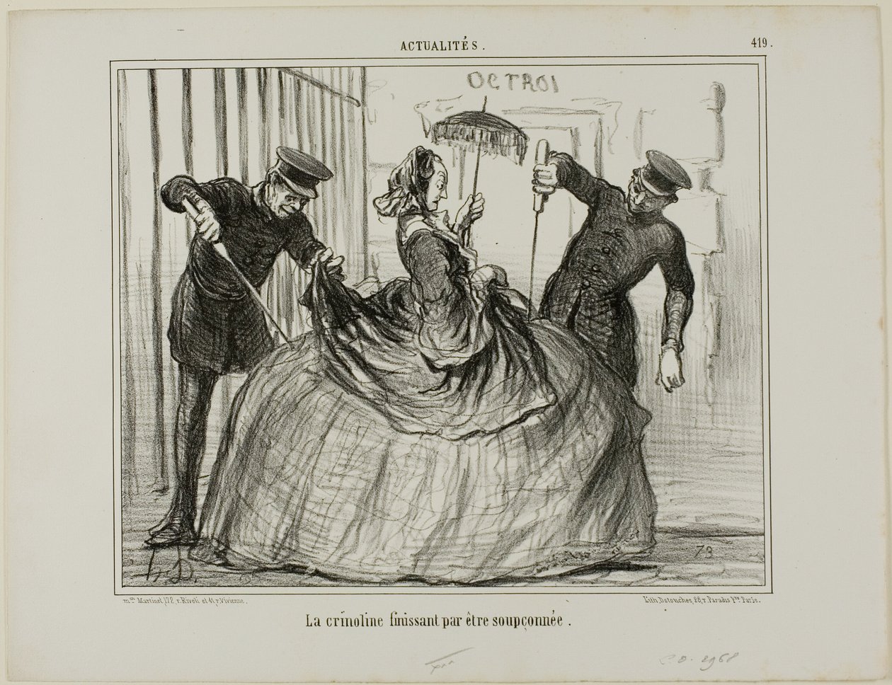 A krinolinok hirtelen gyanússá válnak, 419-es tányér az Actualitésből alkotó: Honoré Victorin Daumier