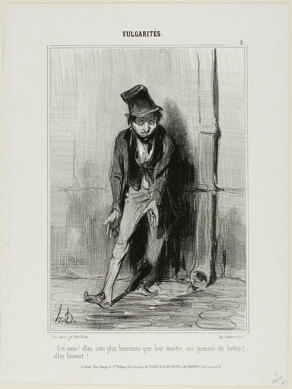 "A fenébe! Boldogabbak, mint a gazdájuk.... ezek a csizmás szukák... isznak!", 2. tányér a Vulgaritésből. alkotó: Honoré Victorin Daumier