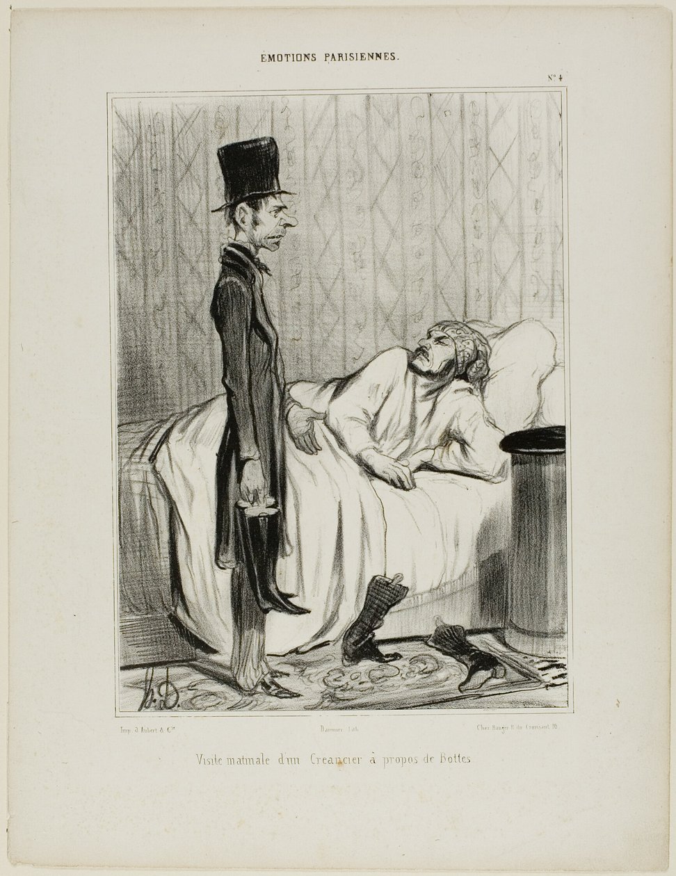 Egy hitelező kora reggeli látogatása a csizmával kapcsolatban, 4. tábla az Émotions Parisiennes-ből alkotó: Honoré Victorin Daumier