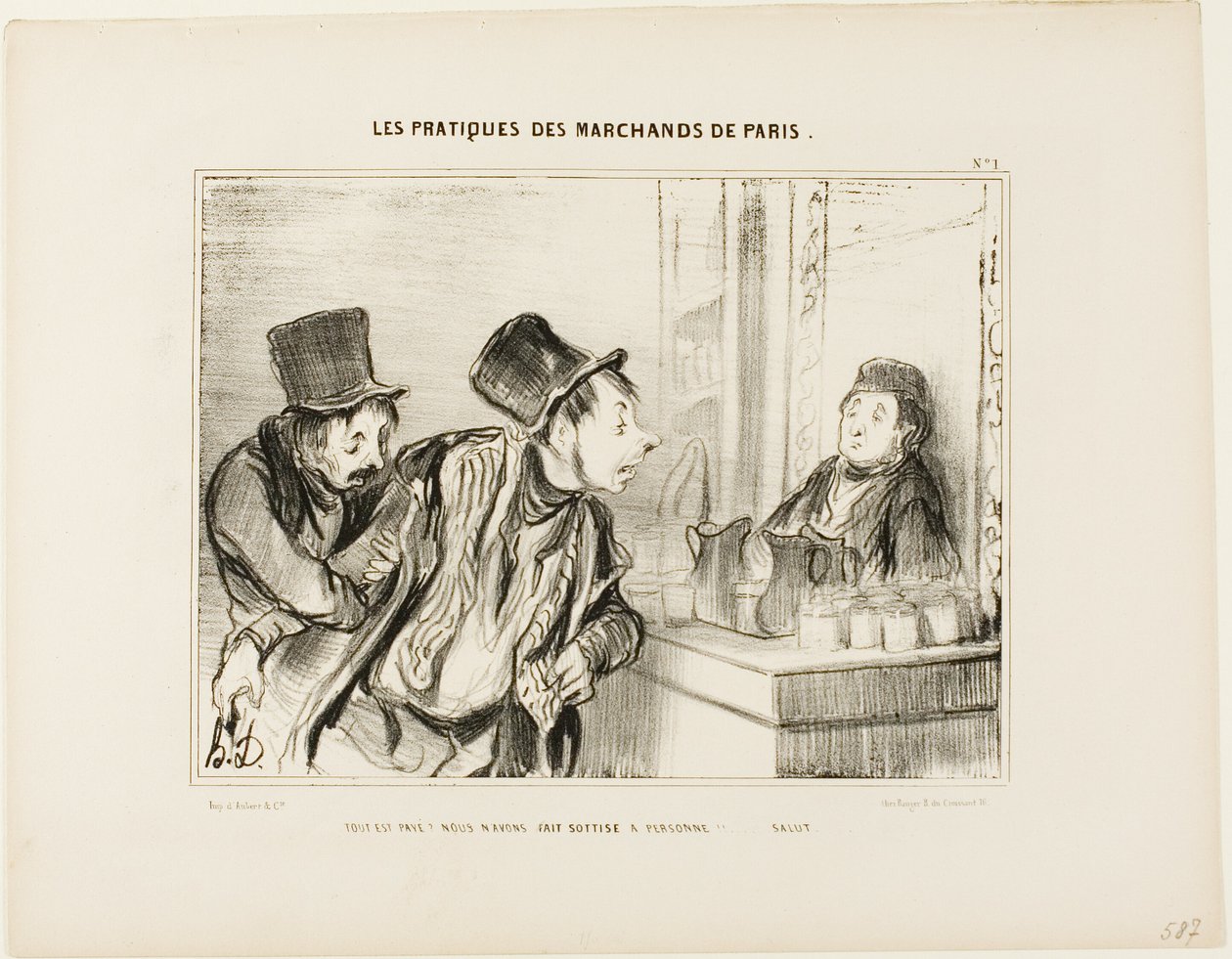 "Minden ki van fizetve És mi nem sértettünk meg senkit... Viszlát", 31. lemez a Types Parisiensből. alkotó: Honoré Victorin Daumier