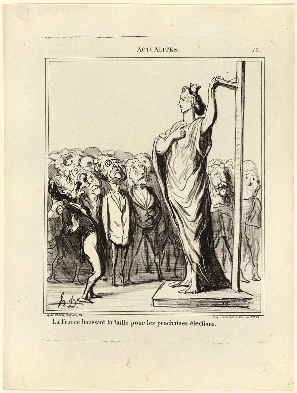 Franciaország arra készül, hogy jelöltjei átmenjenek a normák mérése alatt, 73. tányér az Actualitésből alkotó: Honoré Victorin Daumier