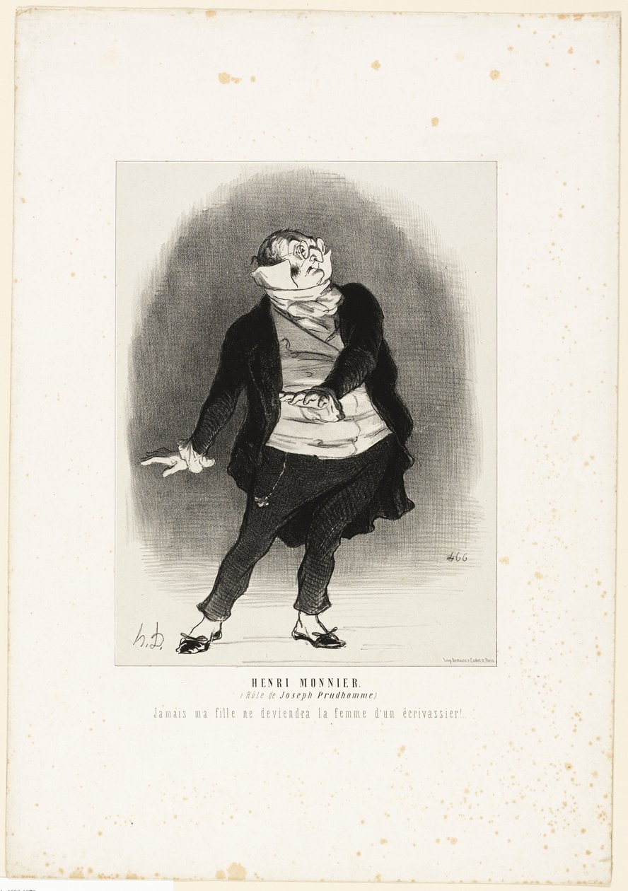 Henri Monnier. (Joseph Prudhomme szerepében) "- Soha nem engedem, hogy a lányom egy firkász felesége legyen!", 1. lemez a Les Artistes Contemporains (Odéon) című filmből. alkotó: Honoré Victorin Daumier