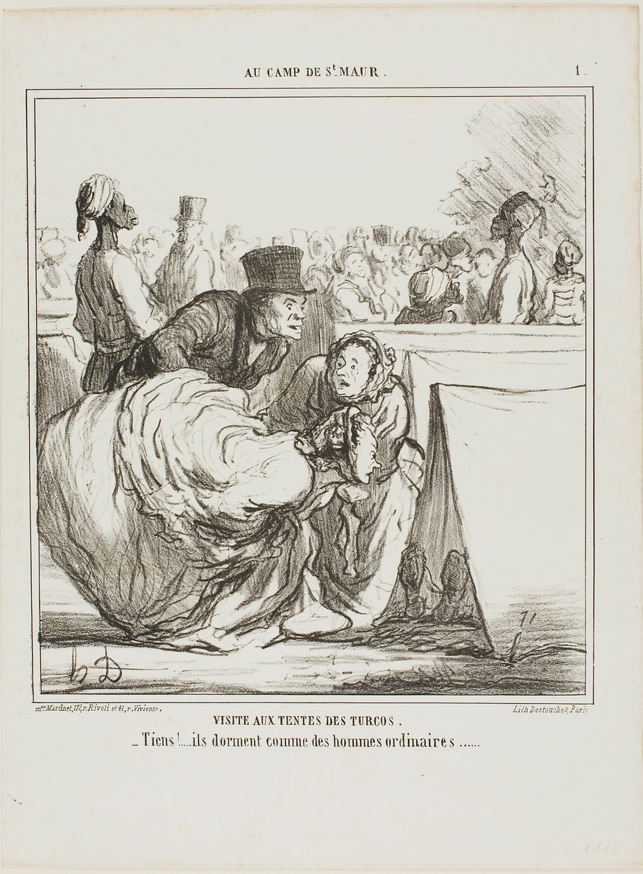 "Nem akarok ilyen mély vízbe menni...... biztosan nagy halak vannak benne!", 1. tányér az Enfantillages-ból. alkotó: Honoré Victorin Daumier