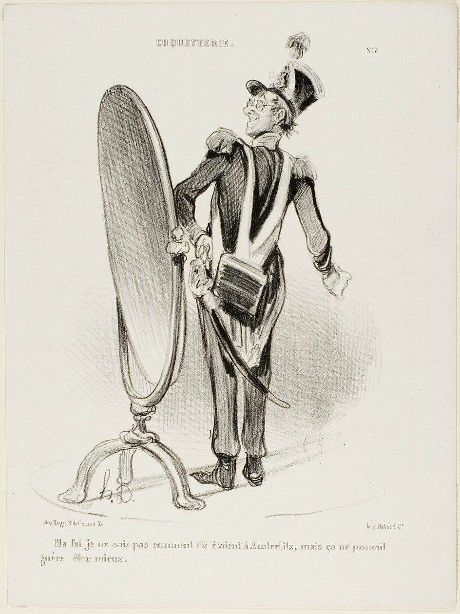 "Valóban, nem tudom, hogyan néztek ki Austerlitzben, de aligha nézhettek volna ki jobban", 7-es tányér a Coquetterie-től. alkotó: Honoré Victorin Daumier