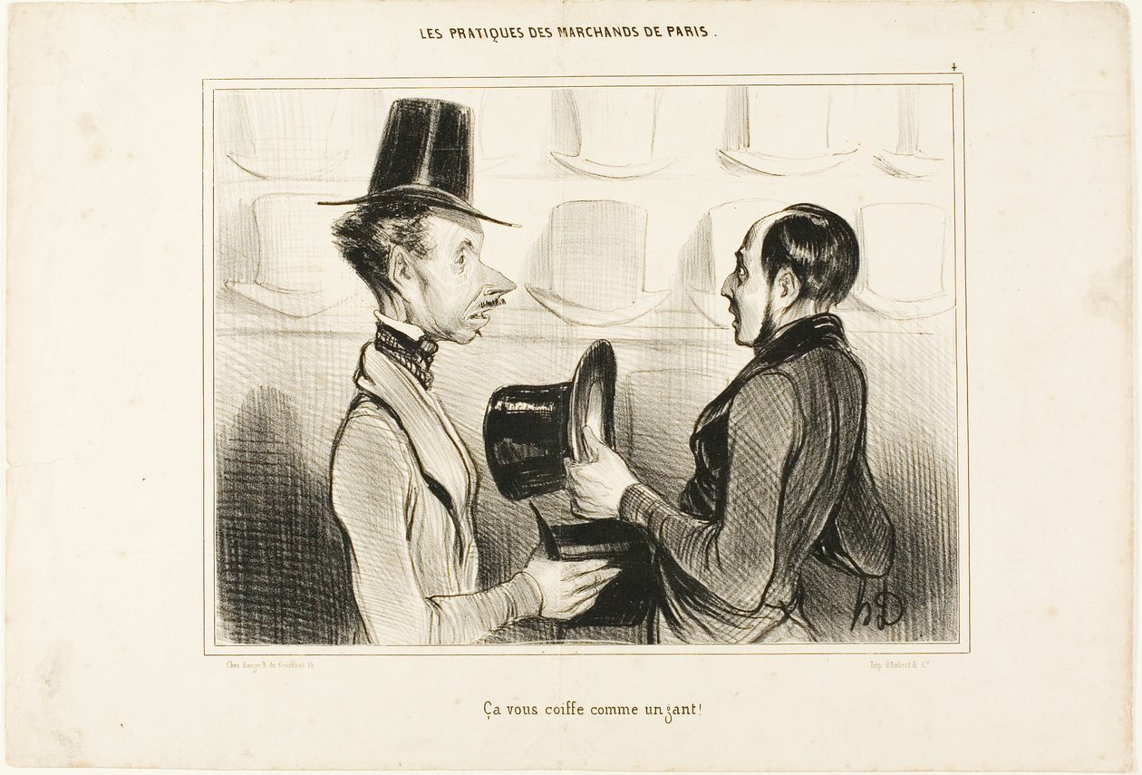"Úgy illik rád, mint egy kesztyű!", 34-es tányér a Types Parisiens-től. alkotó: Honoré Victorin Daumier