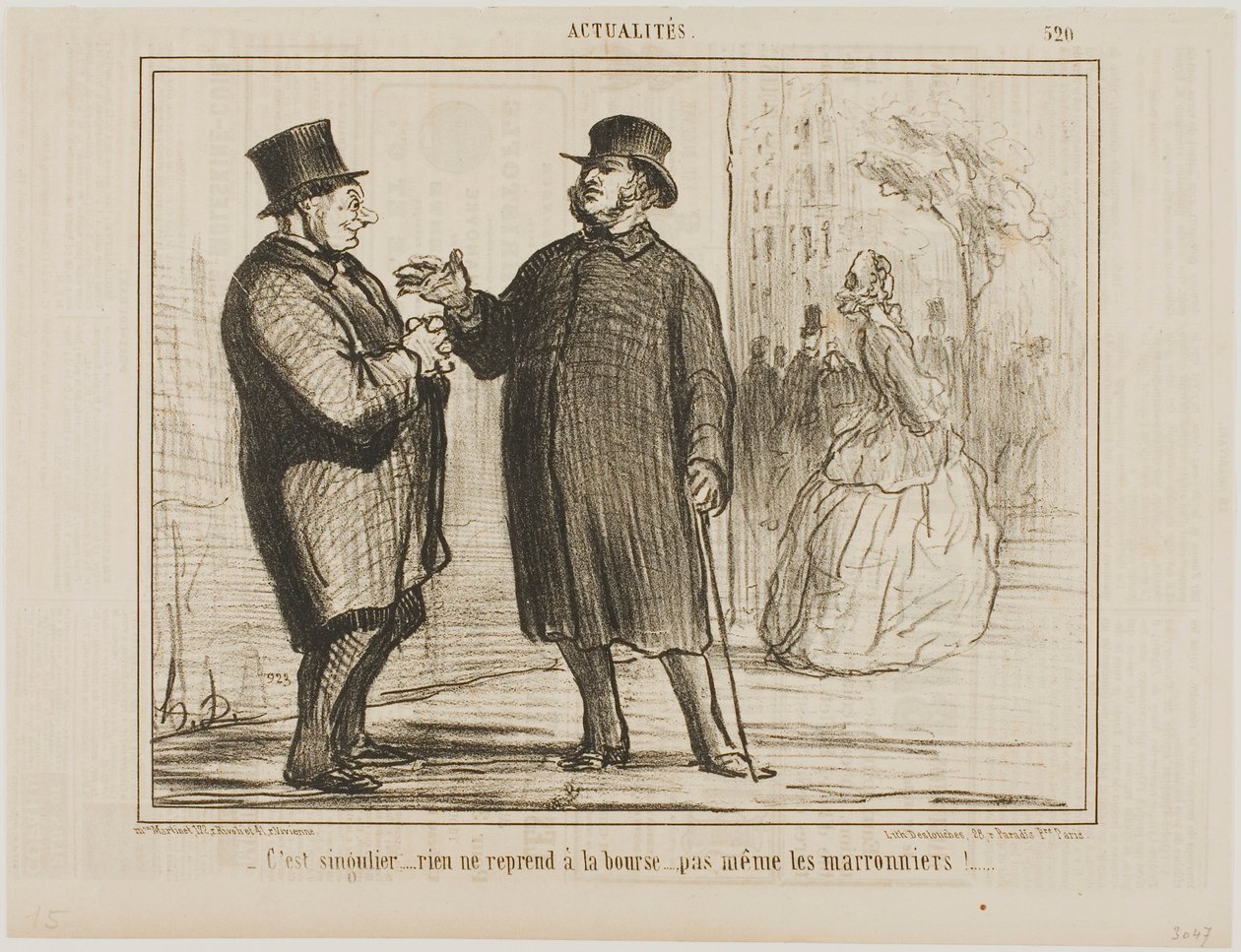 Furcsa: semmi sem emelkedik a tőzsdén, még a gesztenyefák sem!, 520-as tányér az Actualitésből alkotó: Honoré Victorin Daumier