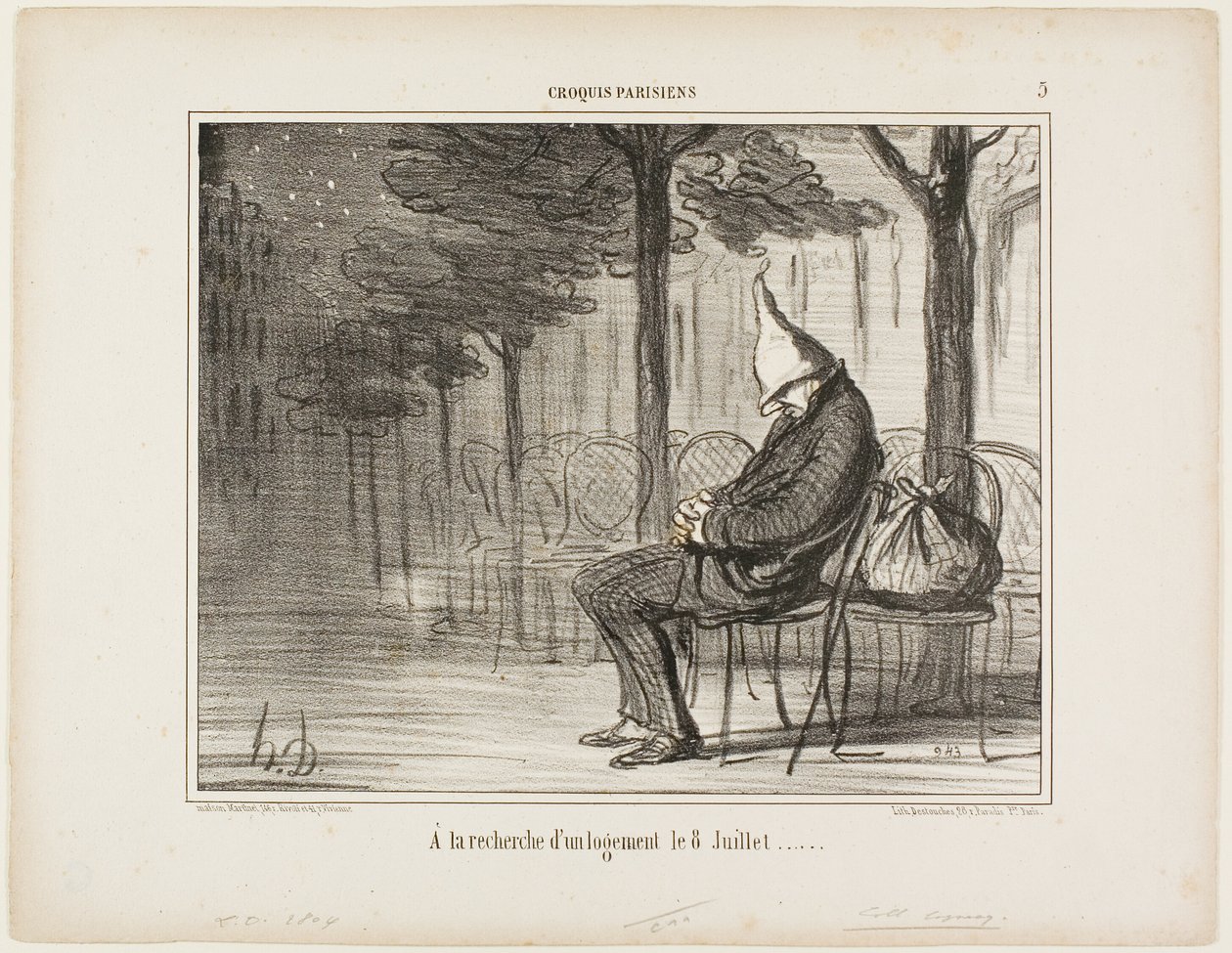 Keresek egy éjszakai szállást július nyolcadikán, tányér 5 a Croquis Parisiens-től alkotó: Honoré Victorin Daumier