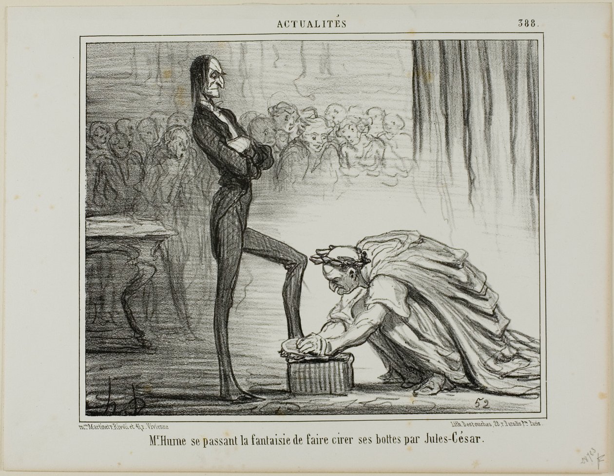 Hume úr Julius Caesarról fantáziál, amint a csizmáját fényesíti, 388. tábla az Actualités-ból alkotó: Honoré Victorin Daumier