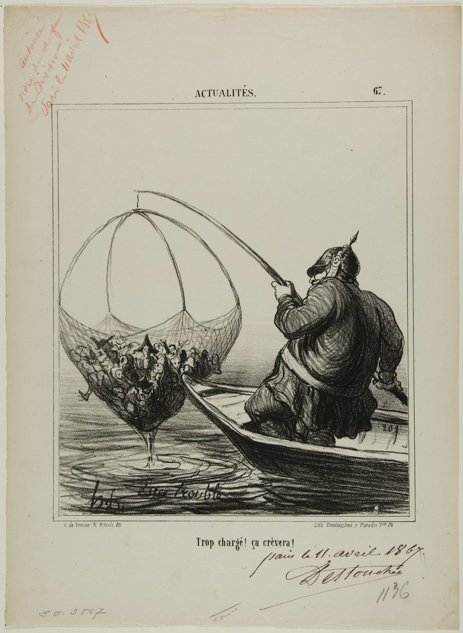 "Túlterhelt! Mindjárt szétrobban!", 67-es tányér az Actualitésből. alkotó: Honoré Victorin Daumier