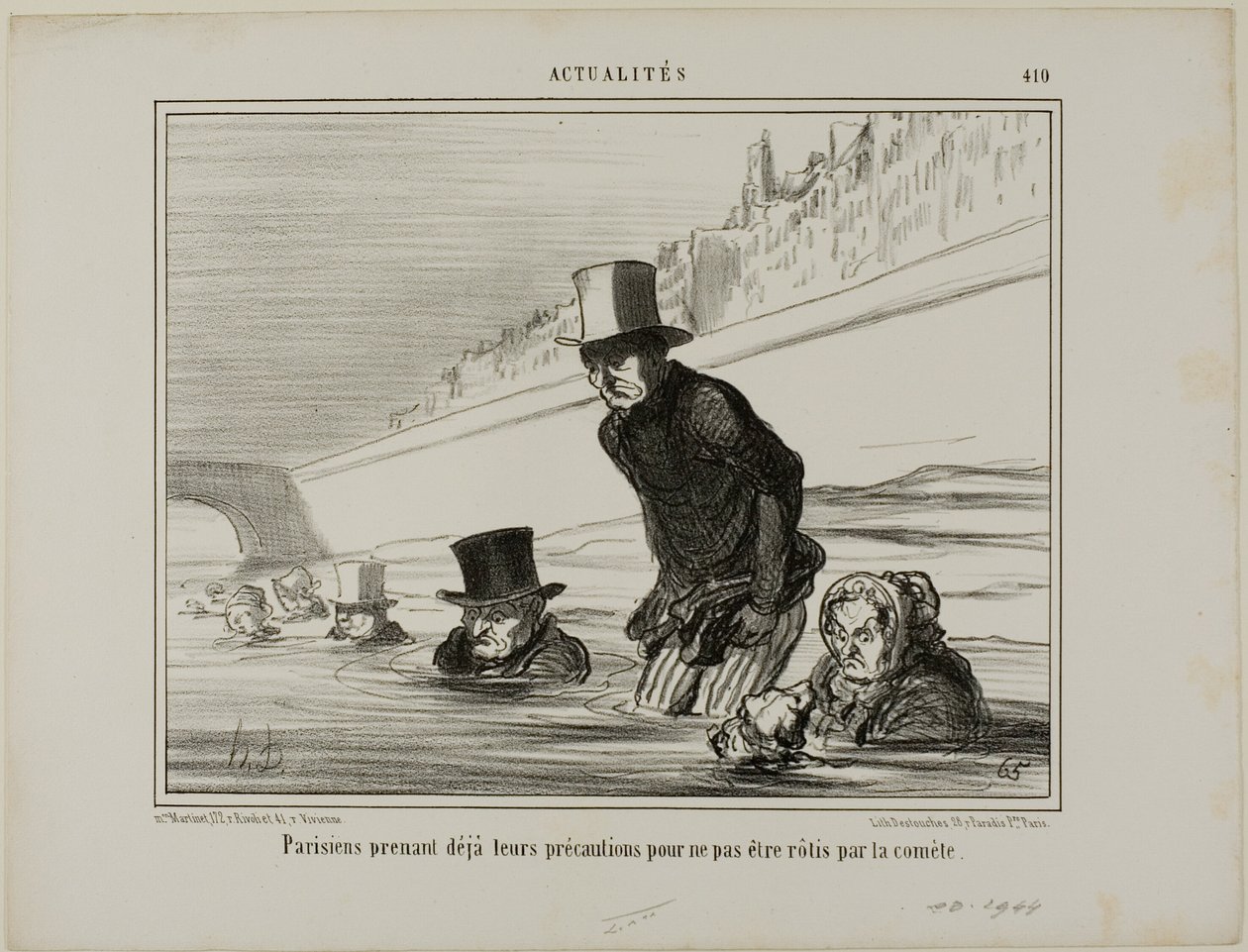 A párizsiak máris megteszik az óvintézkedéseket, hogy elkerüljék az üstökös okozta pörkölést, 410-es tányér az Actualitésből alkotó: Honoré Victorin Daumier