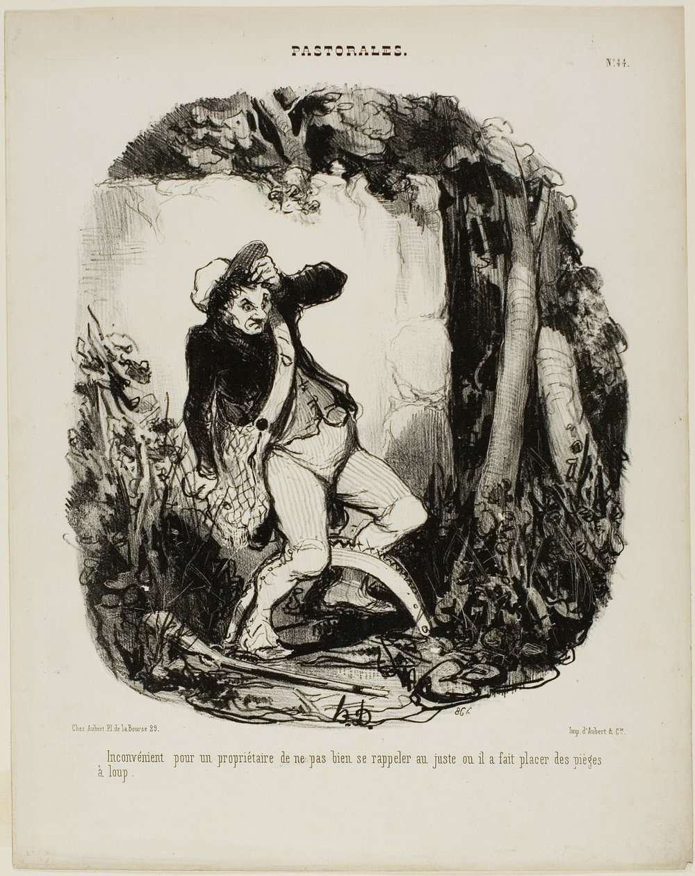 Elég kínos nem emlékezni, hogy hova rejtettük el a farkascsapdákat, 44-es tábla a Pastorales-ból. alkotó: Honoré Victorin Daumier