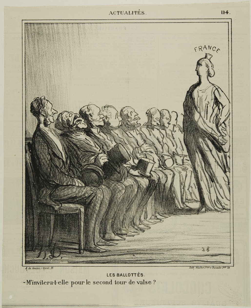 Pótturnusú választások. "- Meghív-e egy második keringőre", 114-es tányér az Actualitésből. alkotó: Honoré Victorin Daumier