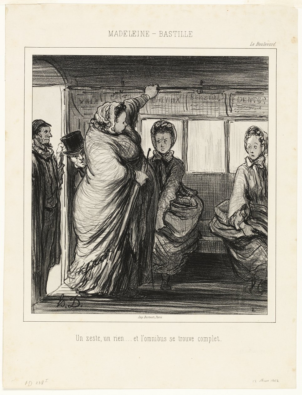 A Madeleine-Bastille buszvonal. Egy apróság, egy semmi... és a busz tele van. alkotó: Honoré Victorin Daumier