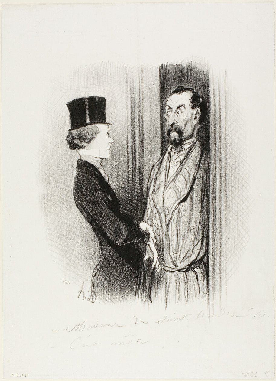 A Rendez-Vous. " - Madame Eudoxie Blancminet - Én vagyok az, Monsieur... mit tehetek önért", 44. tábla a Les Beaux Jours De La Vie-ból. alkotó: Honoré Victorin Daumier
