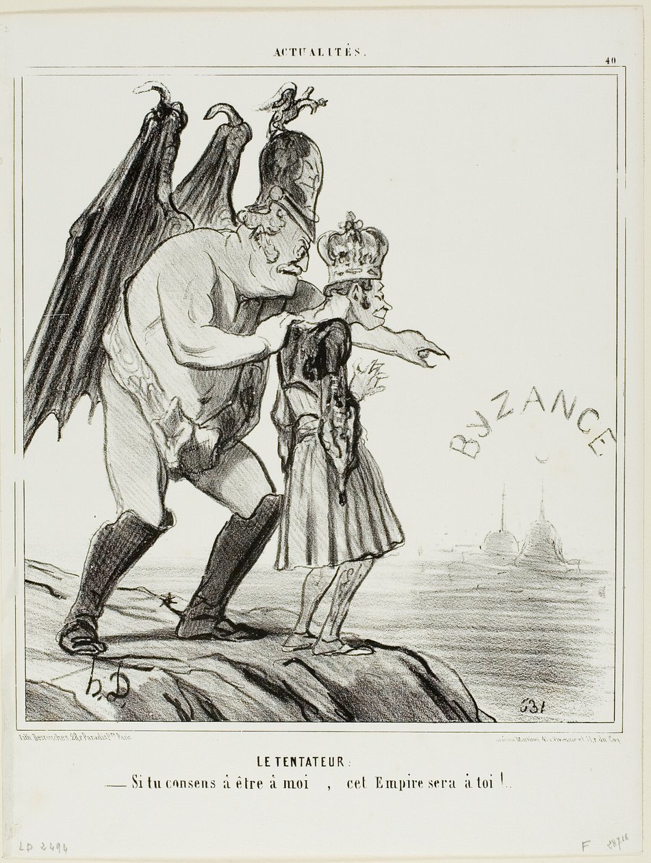 A csábító. "- Ha beleegyezel, hogy hozzám tartozz... ez a birodalom a tiéd lesz." 40. tábla az Actualitésből. alkotó: Honoré Victorin Daumier