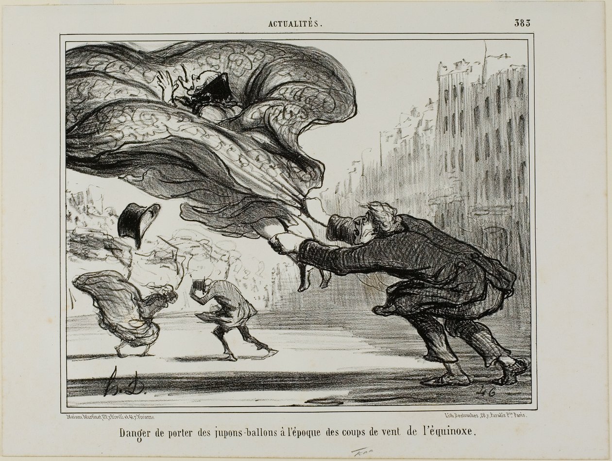 A karikaszoknya viselésének veszélye egy hirtelen tavaszi viharban, 26. tábla a La Crinolomanie-ból alkotó: Honoré Victorin Daumier