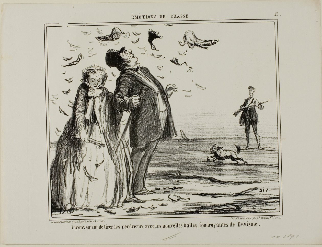A hátránya annak, hogy a Devisme új robbanó golyóival fiatal foglyokra lövöldözünk, 17. tábla az Émotions De Chasse-ból alkotó: Honoré Victorin Daumier
