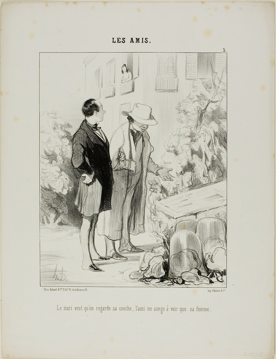 A férj azt akarja, hogy nézze meg a melegágyát, a barát csak a feleségéről álmodik, 3. tábla a Les Amisa-tól alkotó: Honoré Victorin Daumier