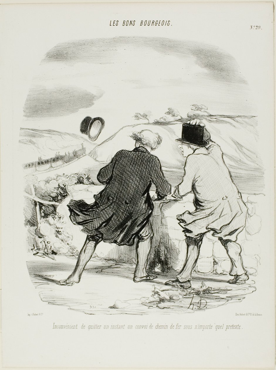 Az a kellemetlenség, hogy akár csak egy pillanatra és bármilyen ürüggyel elhagyja a vonatot, 29. tábla a Les Bons Bourgeois-ból alkotó: Honoré Victorin Daumier