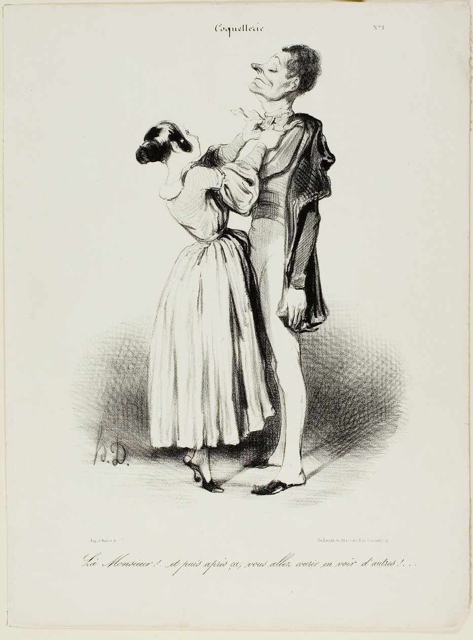 "Hát itt vagy, kedvesem...., és most fogadok, hogy más lányok után fogsz menni....", 1. tányér Coquetterie-ről alkotó: Honoré Victorin Daumier