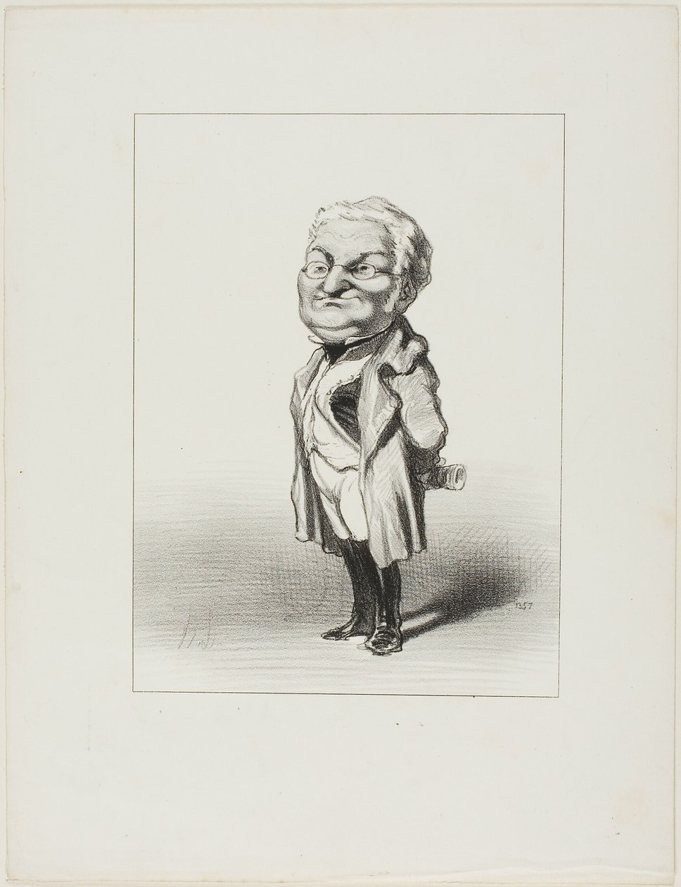 Thiers. Thiers polgár felpróbálja az új farokköpenyt, amelyet Babin épp most küldött neki, 4. tábla a Les Représentans Représentésből. alkotó: Honoré Victorin Daumier