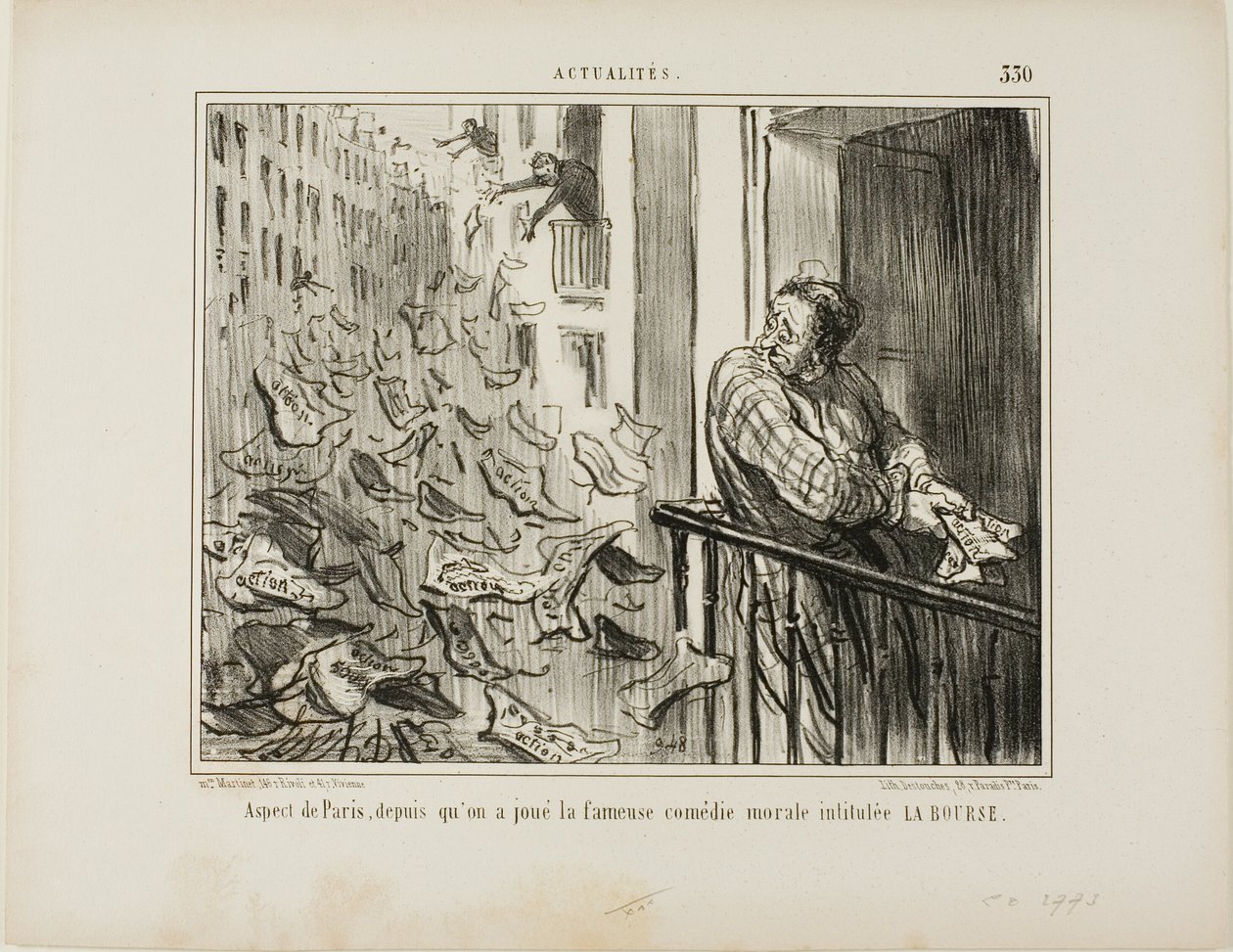 Párizs utcáinak látképe a híres "La Bourse" című morális komédia előadása után, 330. tányér az Actualités-ból alkotó: Honoré Victorin Daumier