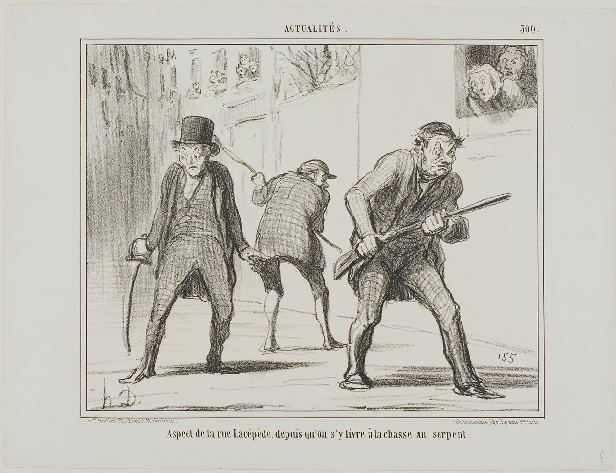A rue Lacépède látképe a kígyóvadászat alatt, 500-as tábla az Actualités-ból alkotó: Honoré Victorin Daumier