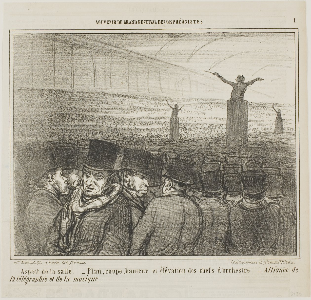 A Nagyterem látképe, 1. lemez a Souvenirdu Grand Festival des Orphéonistes-ból alkotó: Honoré Victorin Daumier