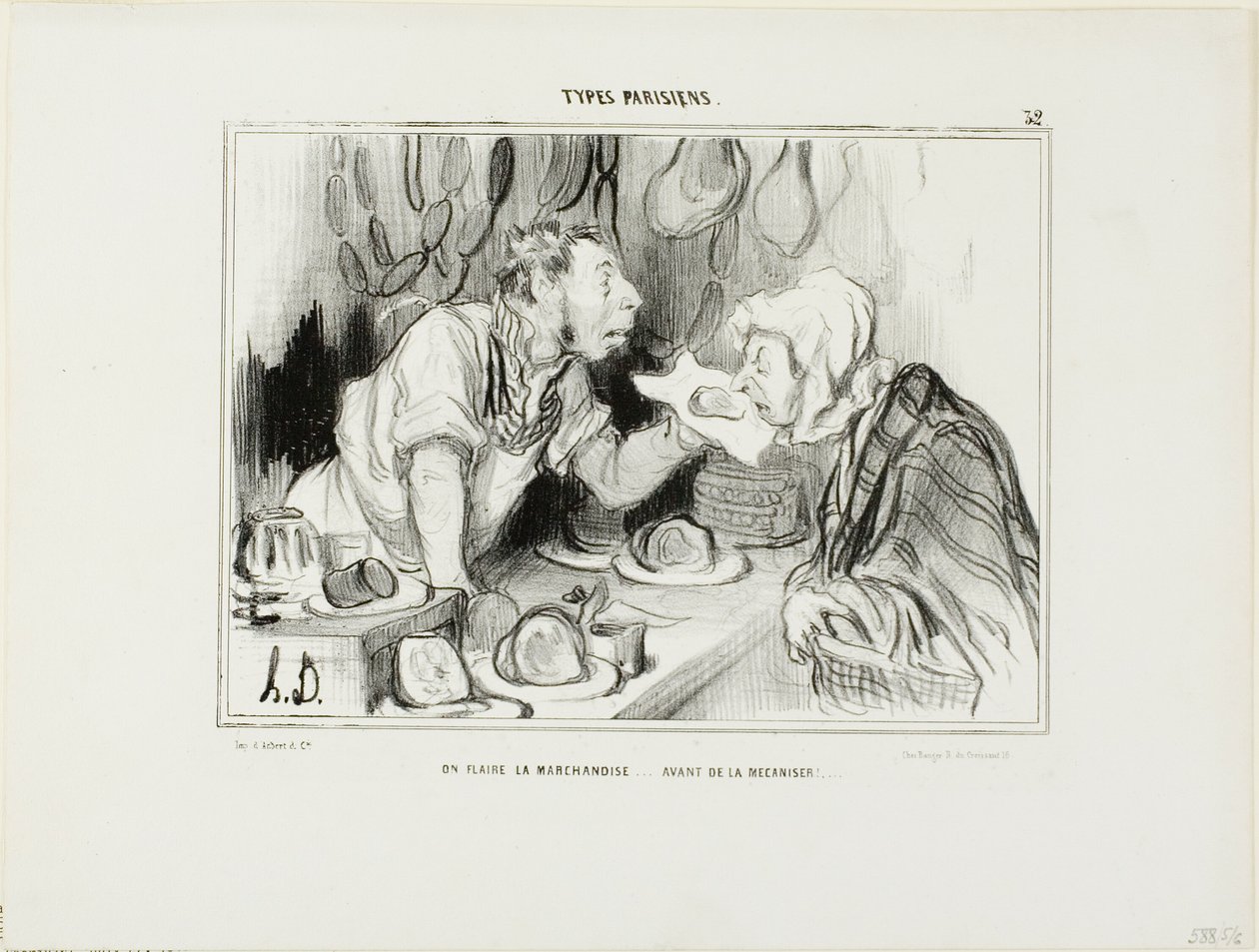 "Megszaglászod az árut... mielőtt megveszed", 32. tábla a Types Parisiensből alkotó: Honoré Victorin Daumier