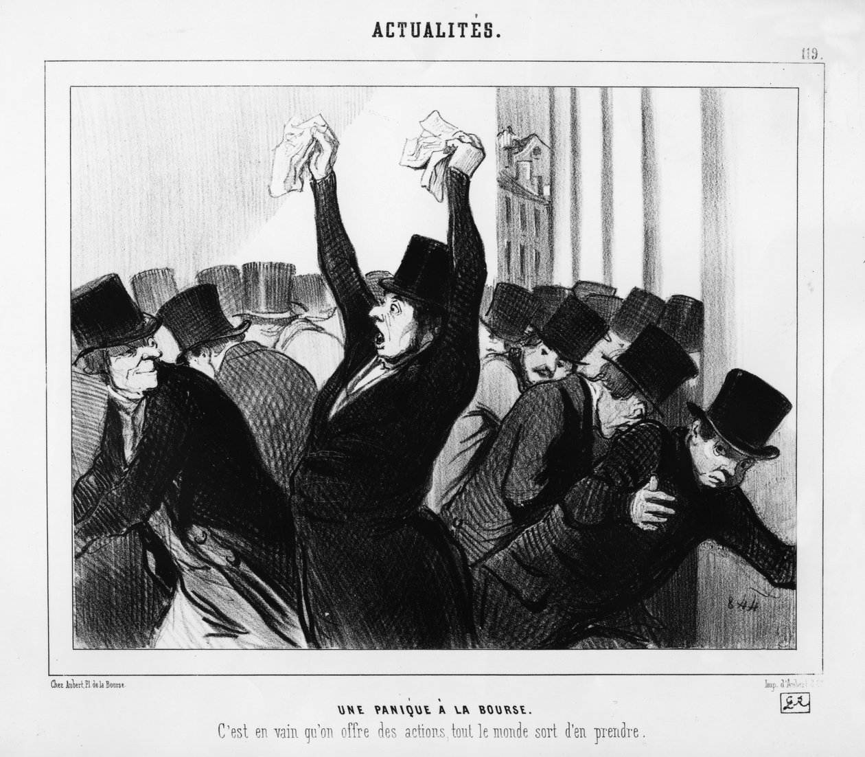 „Pánik a tőzsdén”, karikatúra a „Le Charivari”-ból, 1845. december 9. alkotó: Honoré Daumier