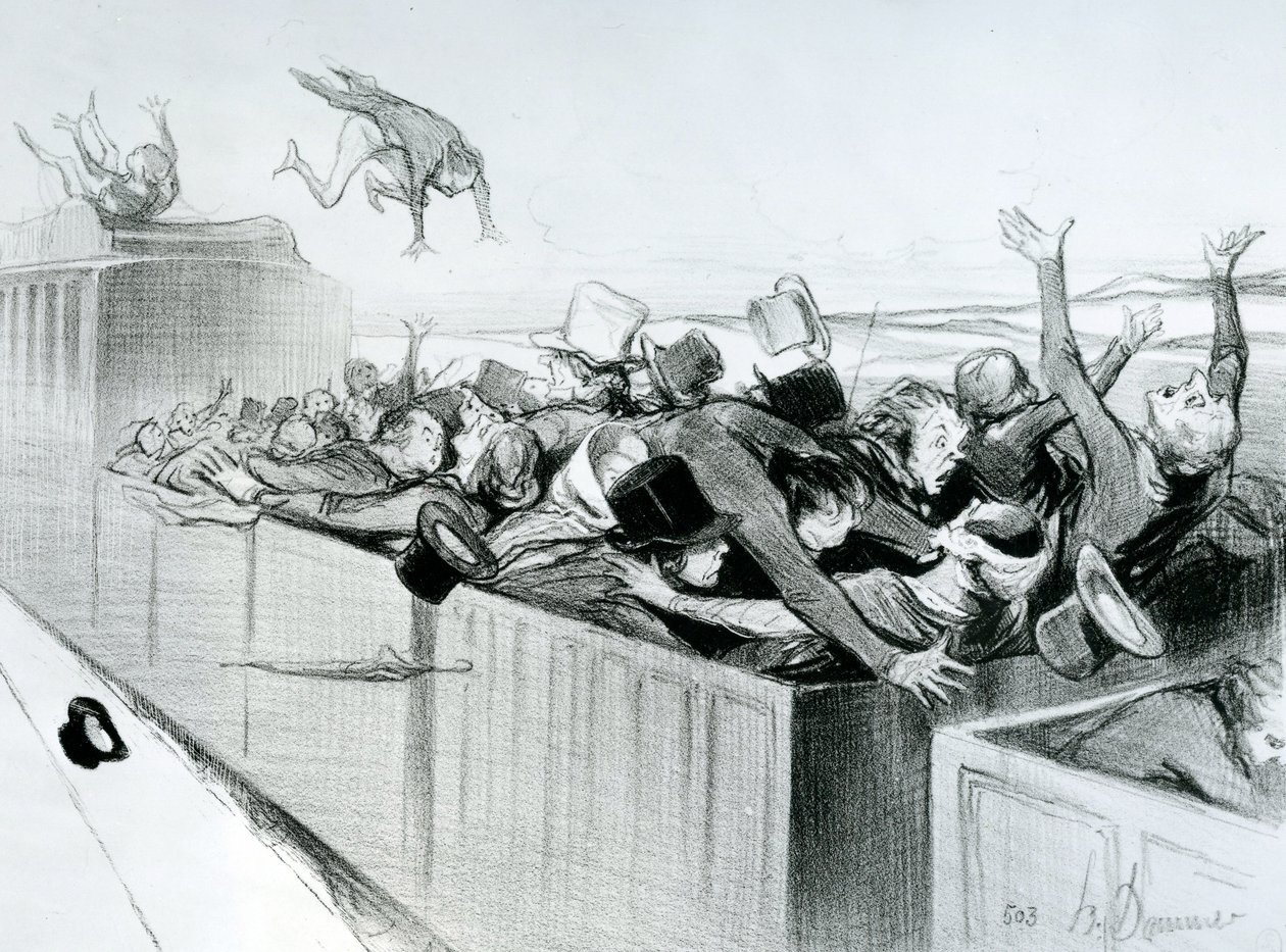 Impressions et Compression de voyage, 9. tábla a „Railways” sorozatból, illusztráció a „Le Charivari”-ból, 1843 (litográfia) alkotó: Honoré Daumier