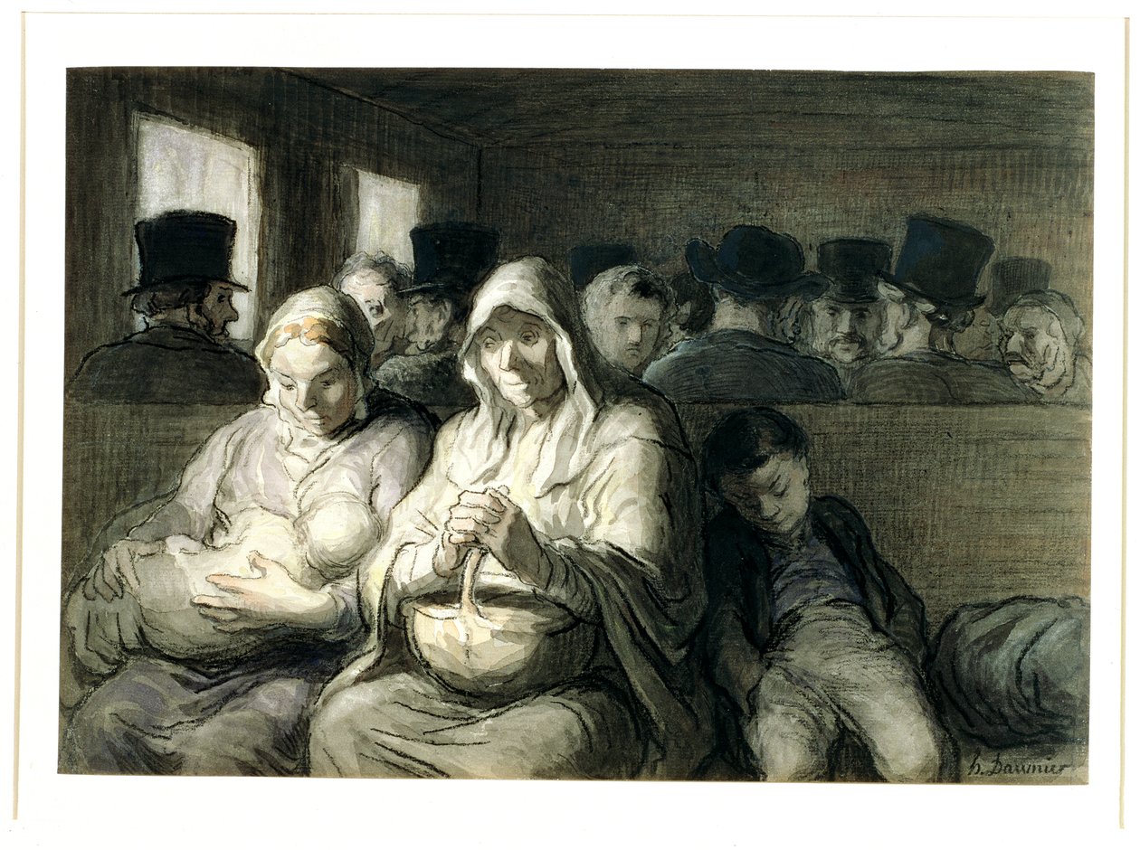 The Third Class Carriage, 1864 (wc tintával és szénnel papíron) alkotó: Honoré Daumier