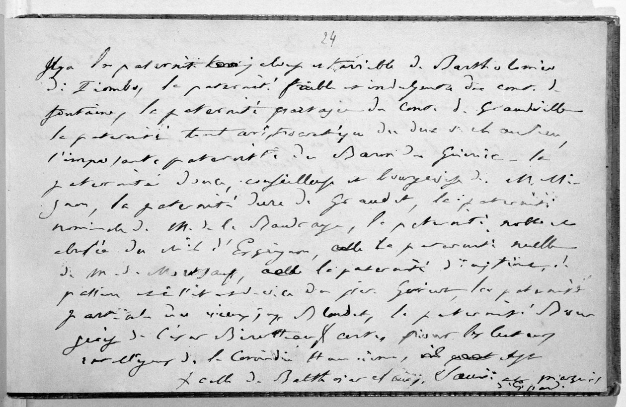 Fol. 24. „Jegyzetek munkáim iktatásához és befejezéséhez” (toll és tinta papíron) alkotó: Honore de Balzac