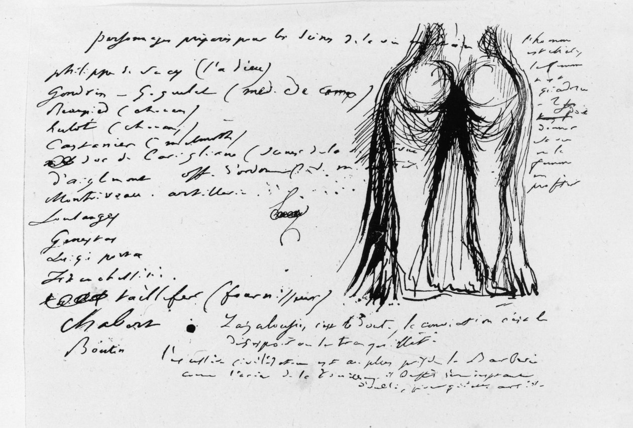 A „Pensees, Sujets, Fragments” album oldala, 1833 alkotó: Honore de Balzac