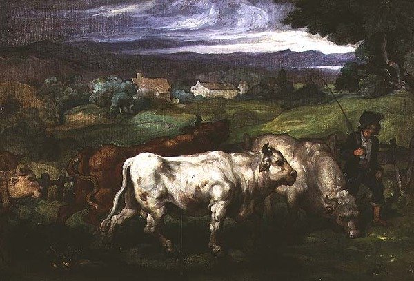 Szarvasmarha és egy drover a tájon alkotó: Honore (circle of) Daumier