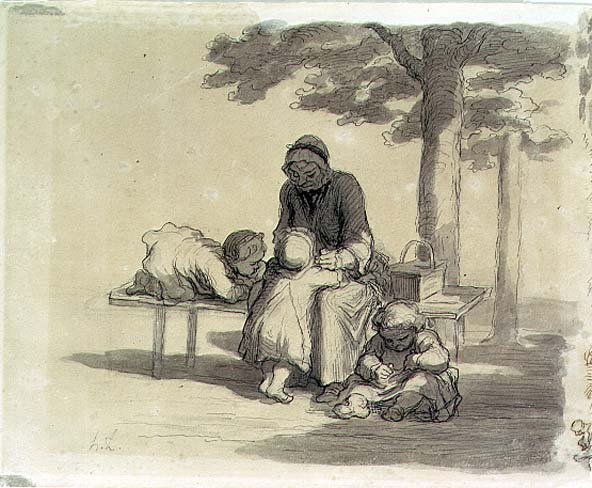 Egy nagymama (szürke mosás és toll és tinta papíron) alkotó: Honoré Daumier