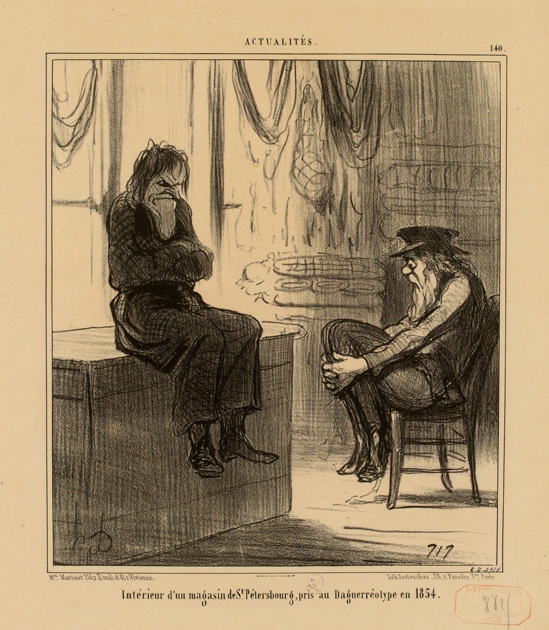 140. számú Hírek: Egy szentpétervári üzlet belső tere, 1854-ben daguerreotípia technikával készített felvétel alkotó: Honoré Daumier