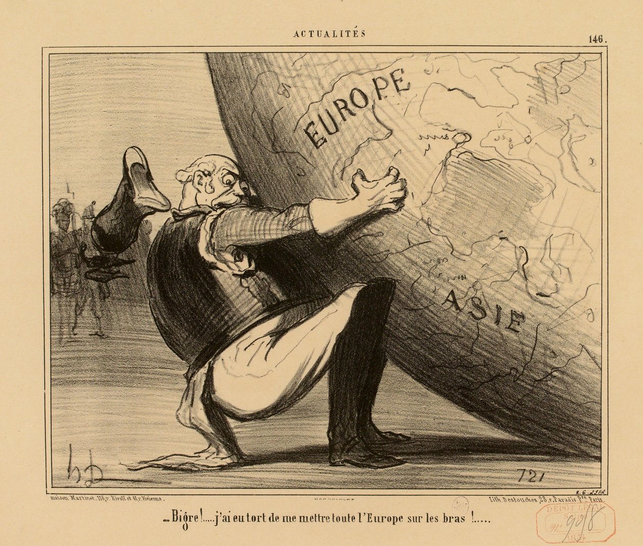 146. számú hírek: – Hűha! … Hiba volt az egész Európát a nyakamba venni! … alkotó: Honoré Daumier