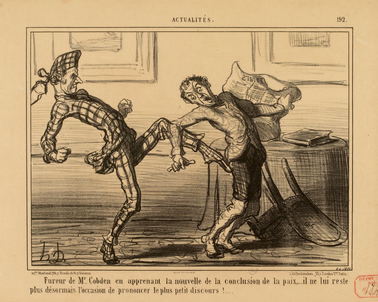 Aktualitások 192. sz.: Cobden úr dühe, amikor meghallja a békekötés hírét... alkotó: Honoré Daumier