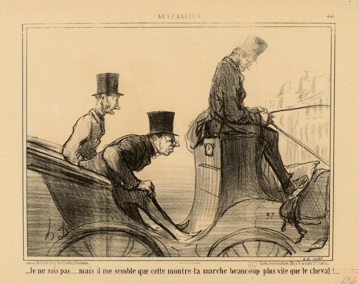 Aktualitások, 441. sz.: - Nem tudom... de úgy tűnik, ez az óra sokkal gyorsabban jár, mint a ló alkotó: Honoré Daumier