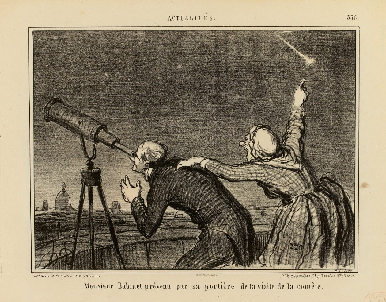 Actualités 556. szám: Babinet urat a házmesternője értesíti az üstökös látogatásáról alkotó: Honoré Daumier