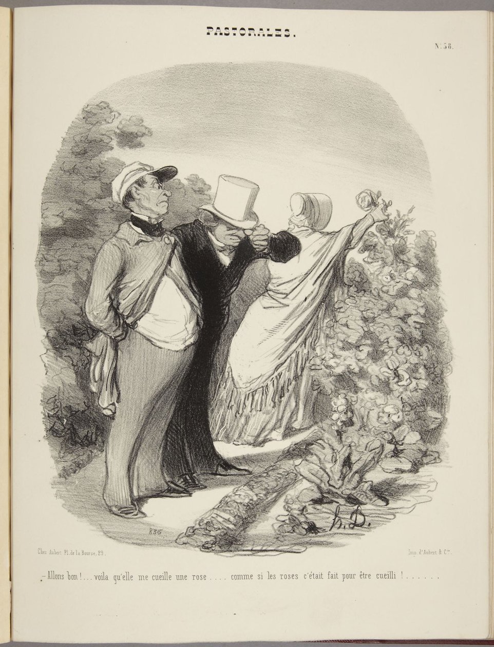 No lám!... rózsát szed nekem... mintha a rózsákat azért teremtették volna, hogy leszedjék őket!... alkotó: Honoré Daumier