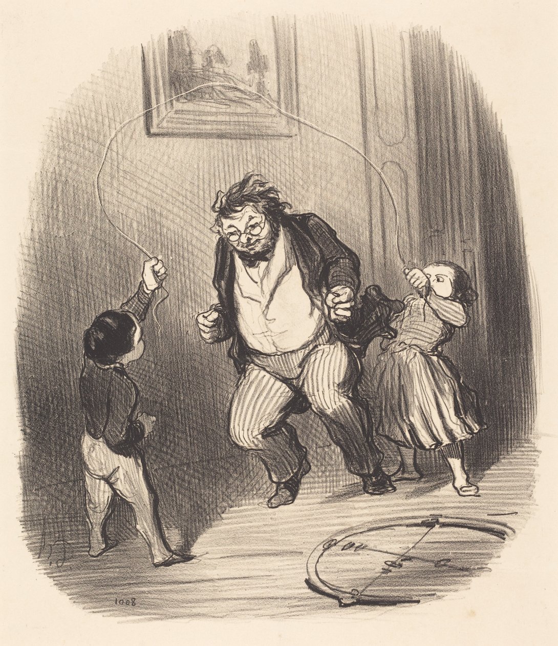 Ugyan már, apa… még… harminckét köröt…! alkotó: Honoré Daumier