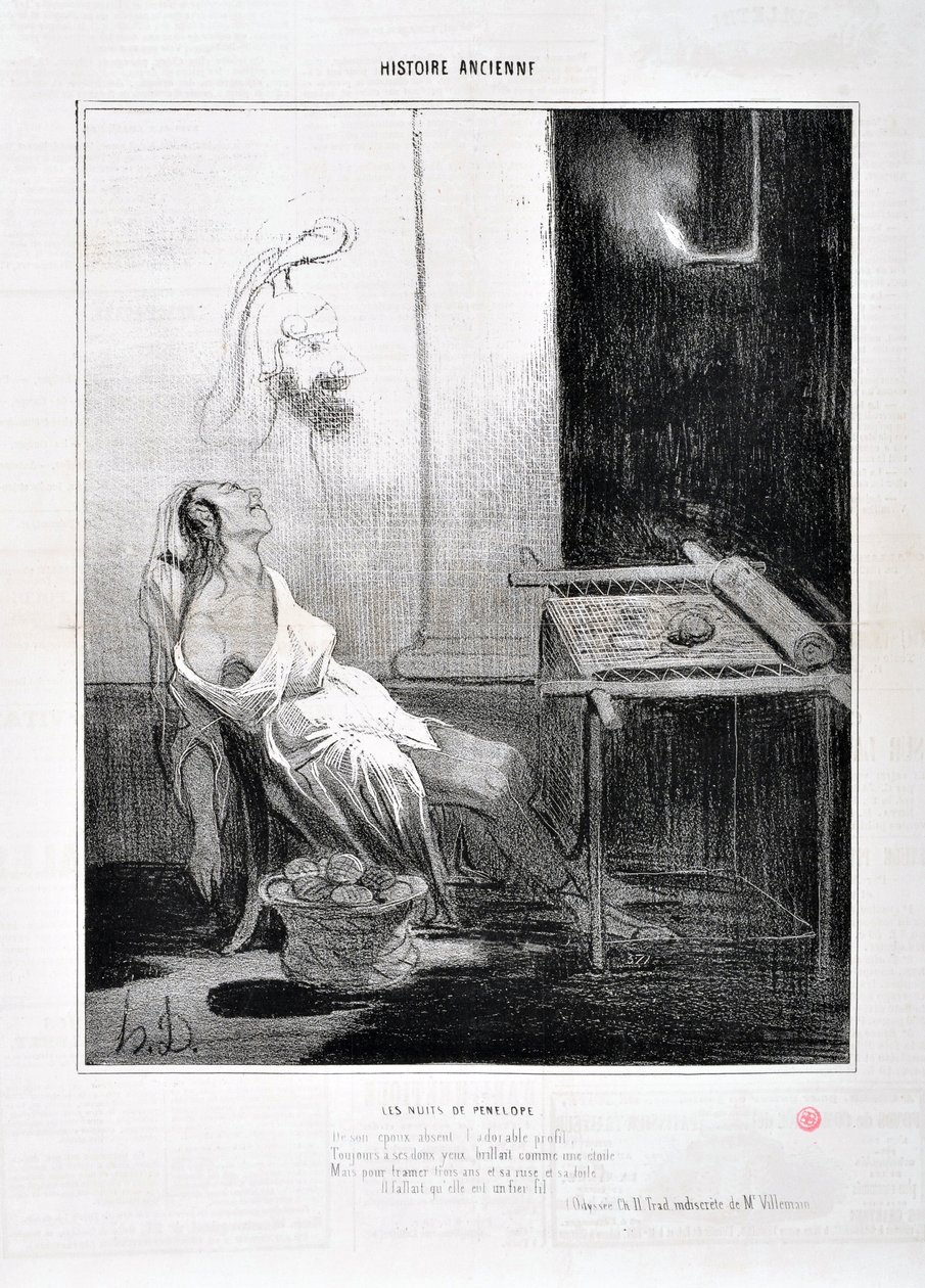 Honore Daumier (1808-1879) Charivari alkotásai 1842-ből származnak: Serie HISTORIE ANCIE Les Nuits de Penelope „” Hiányzó, imádnivaló profiljából örökké édes szemeivel csillagként ragyogott. Ő alkotó: Honoré Daumier