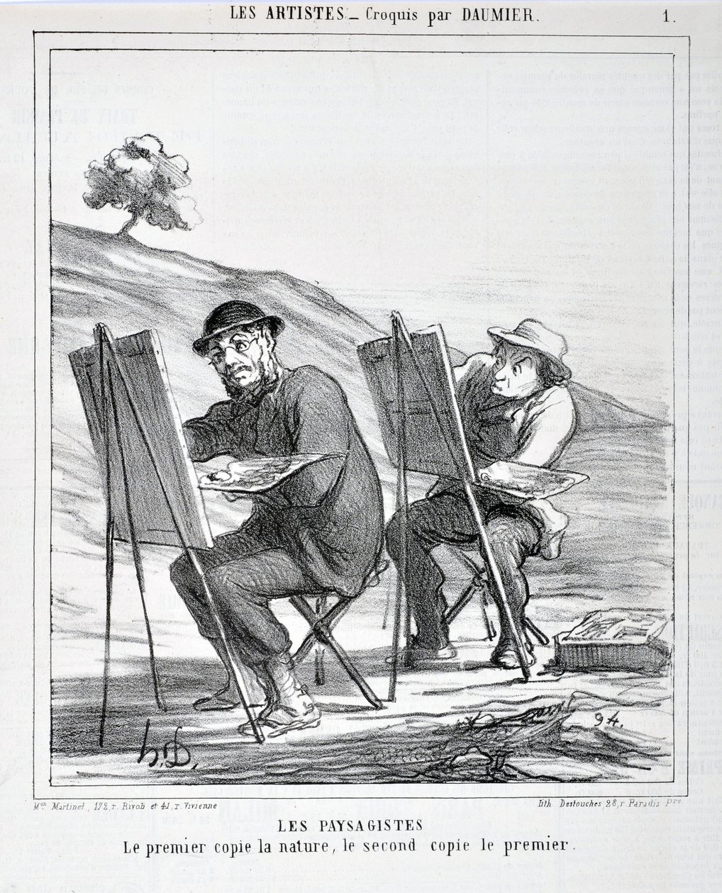 Honore Daumier (1808-1879) alkotásai. A Charivari 1865-ből származik: Serie LES ARTISTS Les paysagistes. „Az első a természetet, a második az elsőt másolja”” SZÉPSÉGMŰVÉSZETI MÚZEUM – PALAIS LONGCHAMP, MARSEILLE alkotó: Honoré Daumier