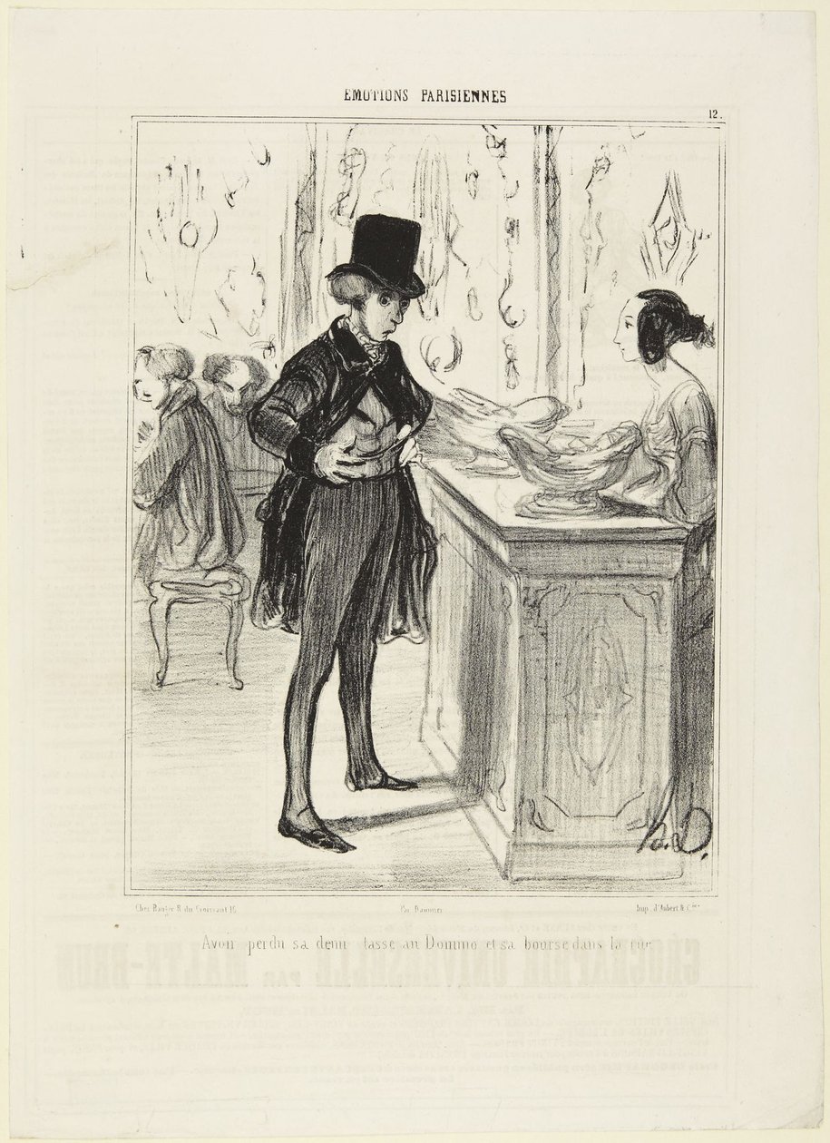Elveszíteni a fél csészét dominózás közben és az erszényt az utcán, 12. szám az Émotions Parisiennes sorozatból, a Le Charivari lapból alkotó: Honoré Daumier